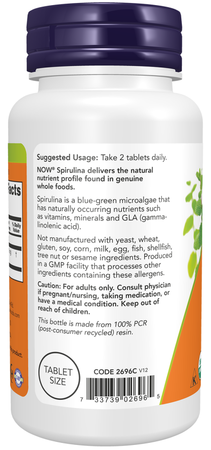NOW Foods Spiruline Bio 500 mg 100 comprimés